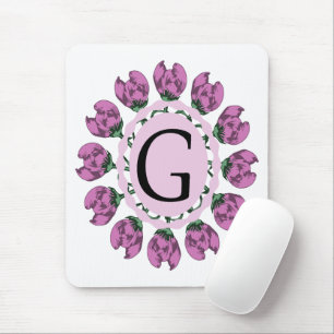 Capital letter G floral monogram Mouse Pad