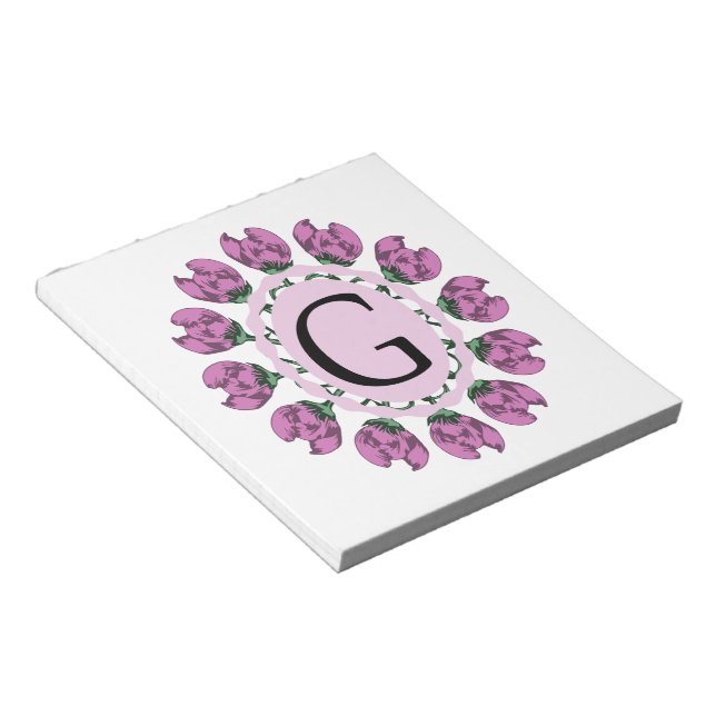 Capital letter G floral monogram Notepad (Angled)