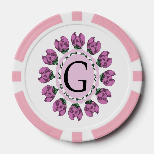 Capital letter G floral monogram Poker Chips (Front)