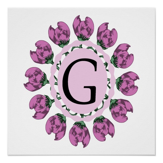 Capital letter G floral monogram Poster (Front)