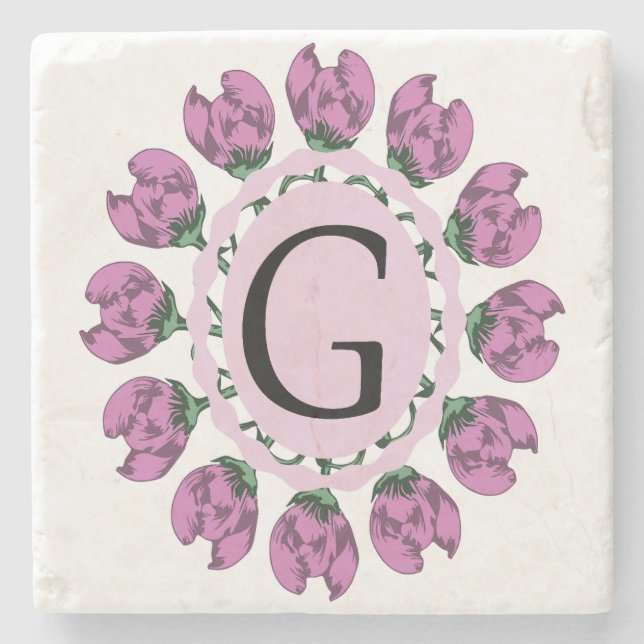 Capital letter G floral monogram Stone Coaster (Front)