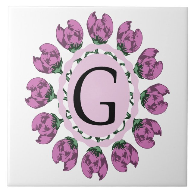 Capital letter G floral monogram Tile (Front)