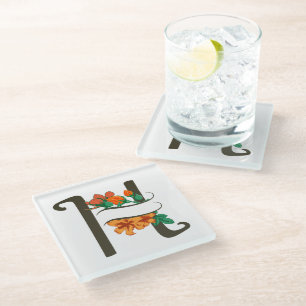 Capital letter H floral monogram Glass Coaster