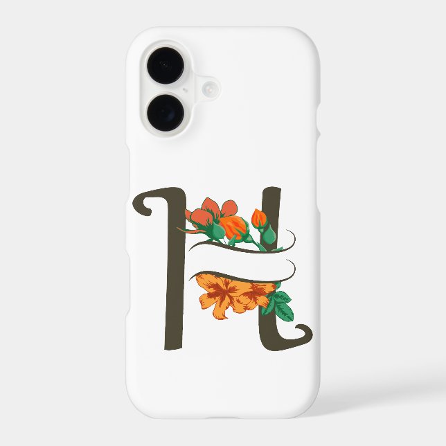 Capital letter H floral monogram iPhone Case (Back)