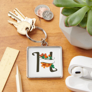 Capital letter H floral monogram Key Ring