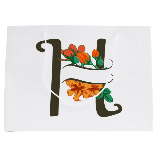 Capital letter H floral monogram Large Gift Bag (Front)