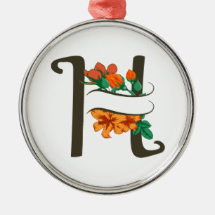 Capital letter H floral monogram Metal Tree Decoration