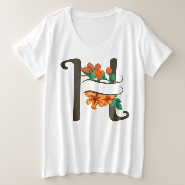 Capital letter H floral monogram Plus Size T-Shirt (Design Front)