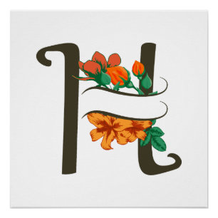 Capital letter H floral monogram Poster