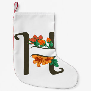 Capital letter H floral monogram Small Christmas Stocking