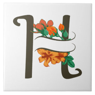 Capital letter H floral monogram Tile