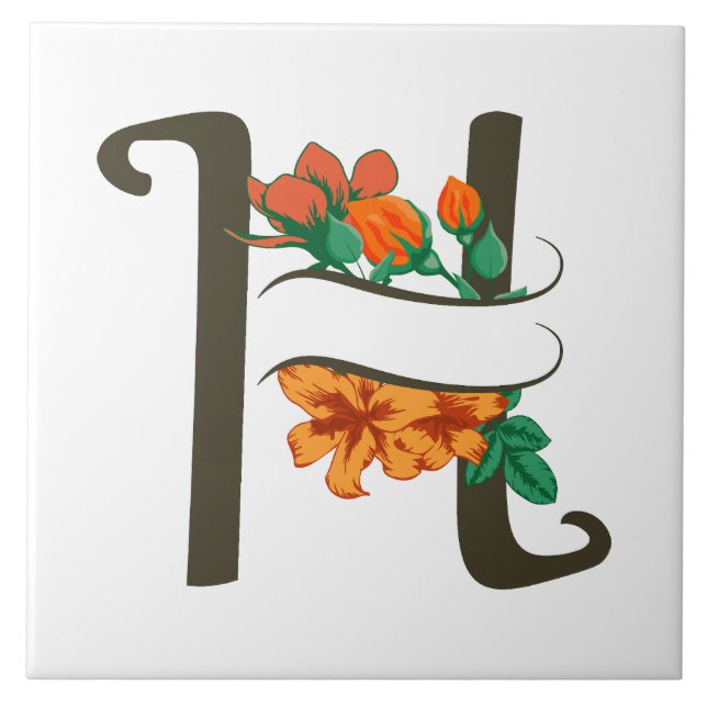 Capital letter H floral monogram Tile (Front)