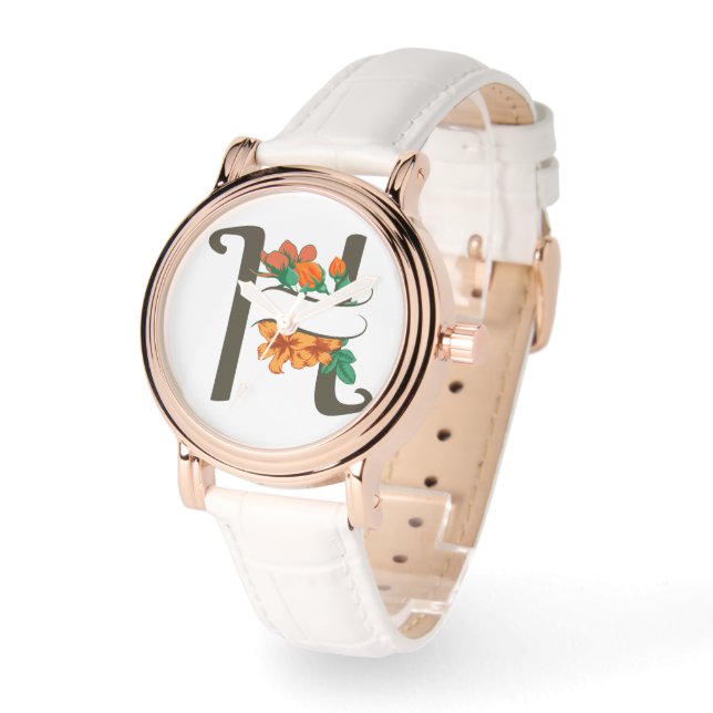 Capital letter H floral monogram Watch (Angle)