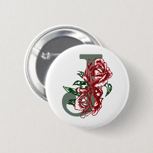 Capital letter J floral monogram 6 Cm Round Badge