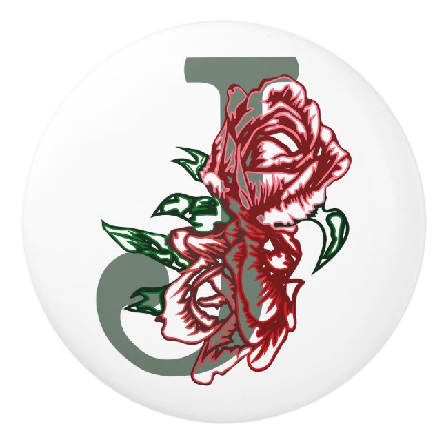 Capital letter J floral monogram Ceramic Knob (Front)