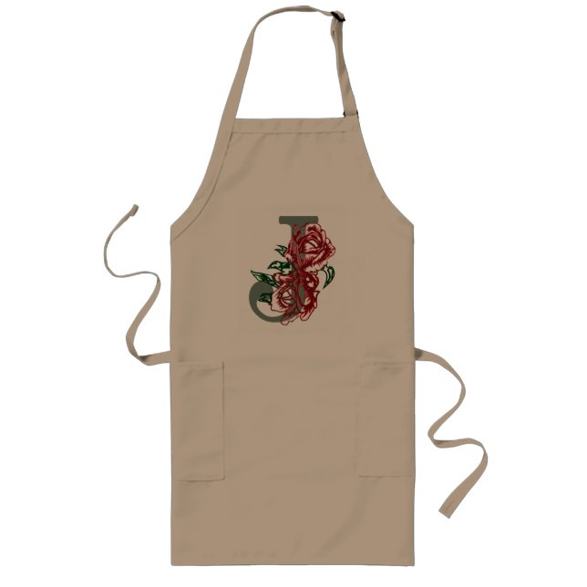 Capital letter J floral monogram Long Apron (Front)