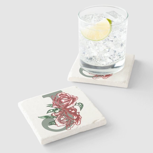 Capital letter J floral monogram Stone Coaster (Side)