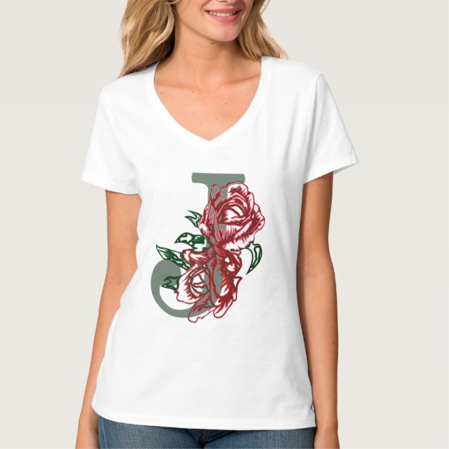 Capital letter J floral monogram T-Shirt (Front)