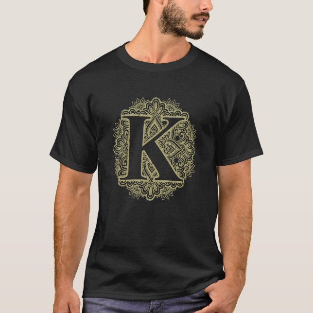 Capital Letter K Floral Initial Monogram Font Alph T-Shirt (Front)