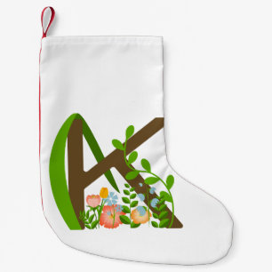 Capital letter K floral monogram Small Christmas Stocking