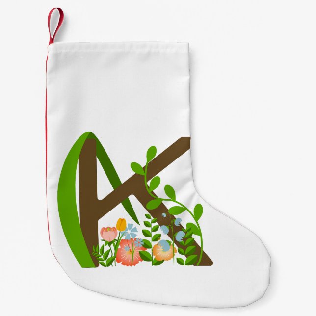 Capital letter K floral monogram Small Christmas Stocking (Front)