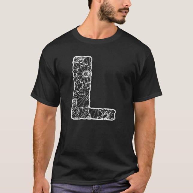 Capital Letter L  Floral Chic Boho Abstract Doodle T-Shirt (Front)