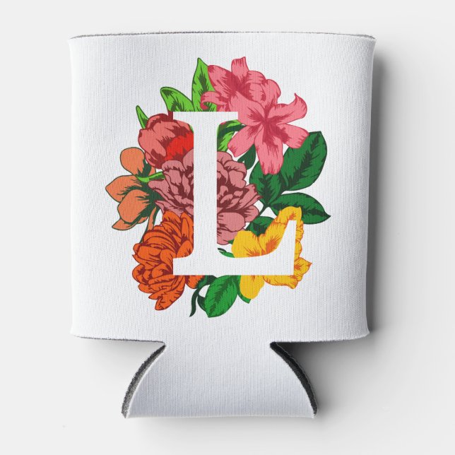 Capital letter L floral monogram Can Cooler (Front)
