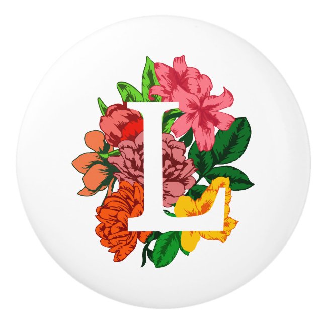 Capital letter L floral monogram Ceramic Knob (Front)