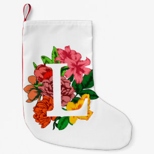 Capital letter L floral monogram Small Christmas Stocking