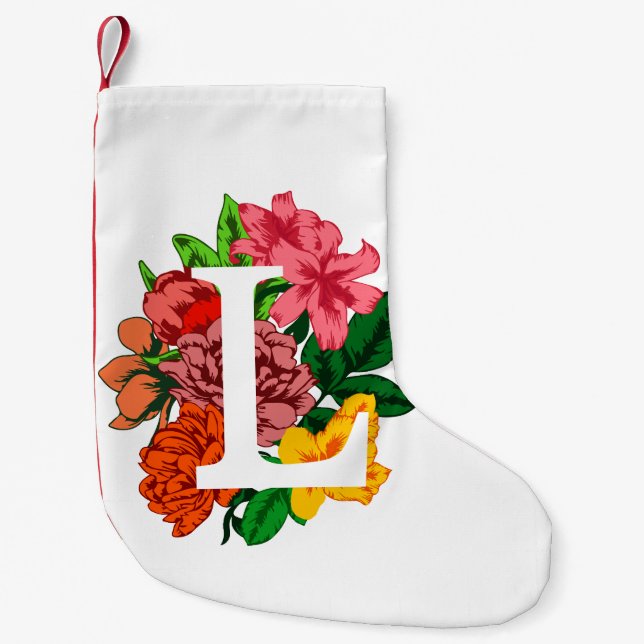 Capital letter L floral monogram Small Christmas Stocking (Front)