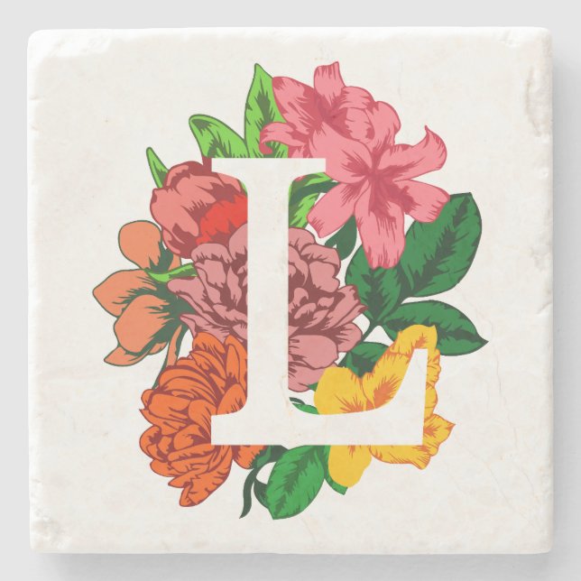 Capital letter L floral monogram Stone Coaster (Front)