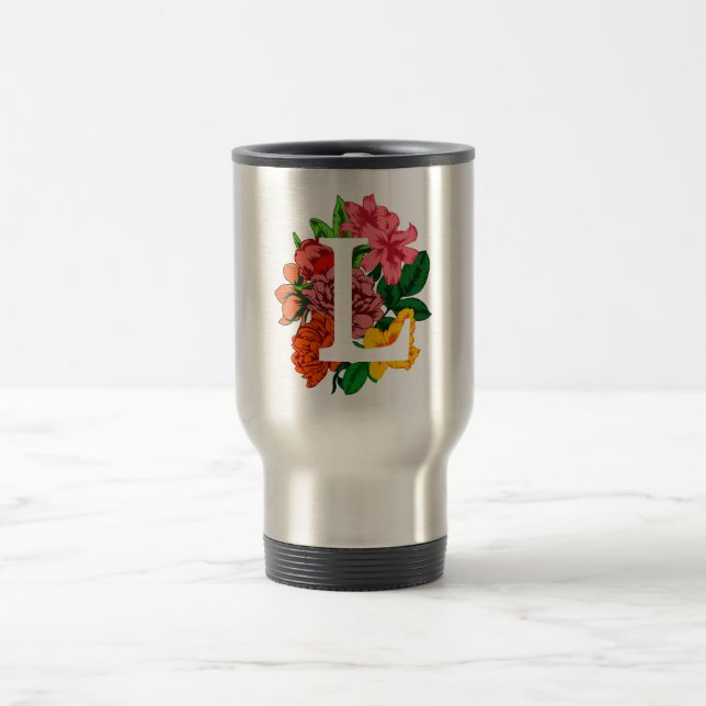 Capital letter L floral monogram Travel Mug (Center)