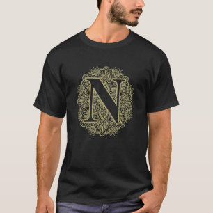 Capital Letter N Floral Initial Monogram Font Alph T-Shirt