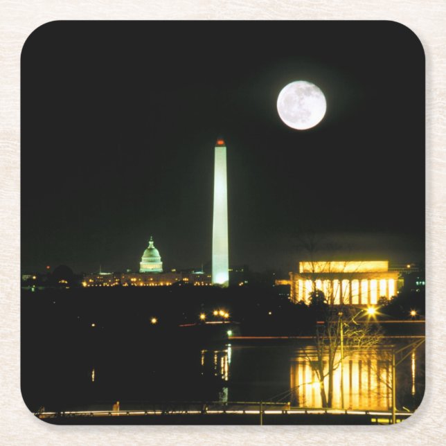 Capitol Building, Lincoln Memorial, Washington Square Paper Coaster (Front)