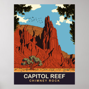 Capitol Reef, Chimney Rock, Travel Poster