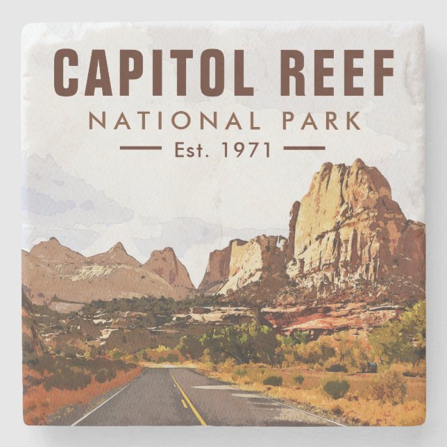 Capitol Reef National Park Utah Desert Watercolor Stone Coaster (Front)