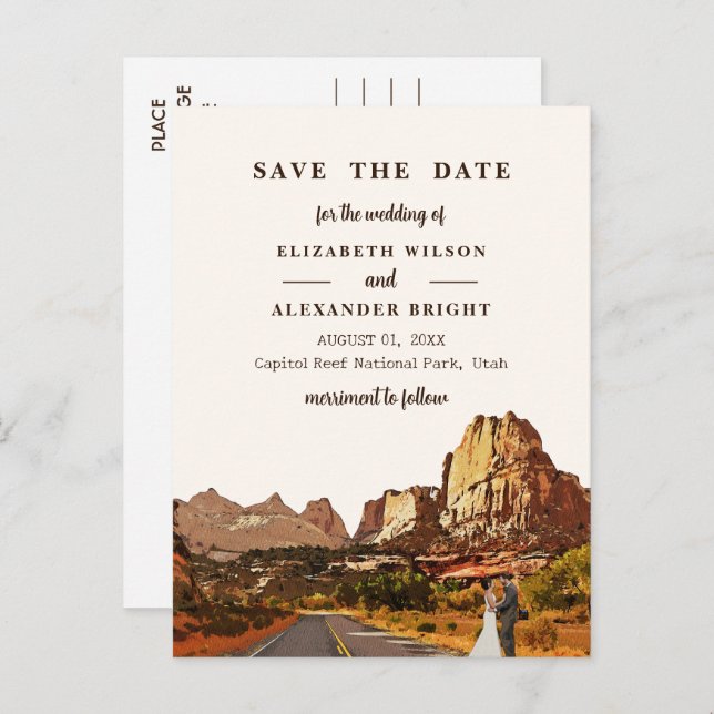 Capitol Reef NP Utah Desert Watercolor Wedding Postcard (Front/Back)