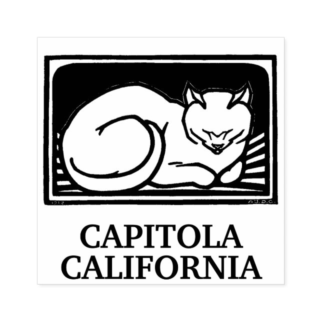 Capitola California cat vintage art Rubber Stamp (Imprint)