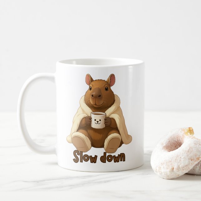 Capivara Relax drinking tea from slippers Coffee Mug (With Donut)