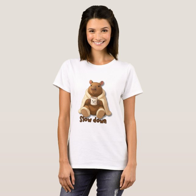 Capivara Relax drinking tea from slippers T-Shirt (Front Full)