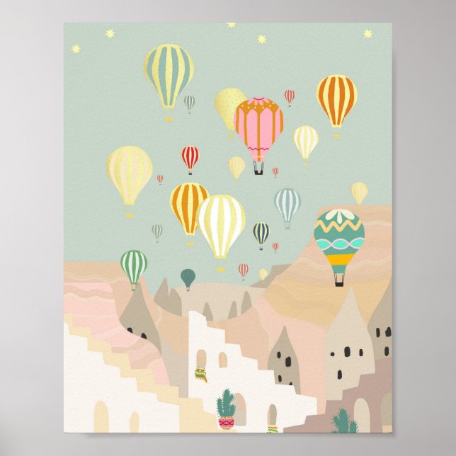 Cappadocia Day Art | Hot Air Balloon Turkey Travel Poster (Front)