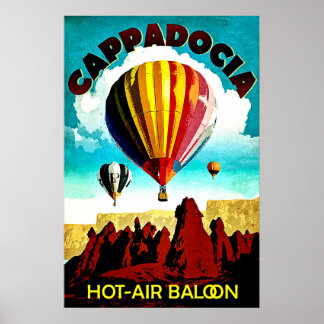 Cappadocia, hotair baloons, panorama, Turkey Poster