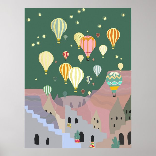 Cappadocia Illustration | Kapadokya Balloon Night Poster (Front)