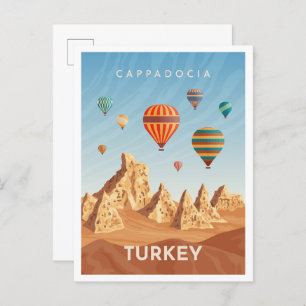 Cappadocia Turkey Art Vintage Travel Illustration Postcard