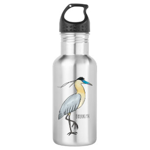 Capped heron bird cartoon illustration 532 ml water bottle