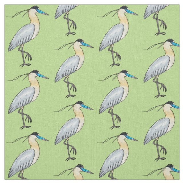 Capped heron bird cartoon illustration  fabric (Swatch)
