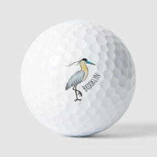 Capped heron bird cartoon illustration  golf balls