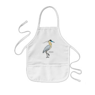 Capped heron bird cartoon illustration kids apron
