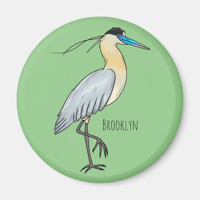 Capped heron bird cartoon illustration  magnet (Front)