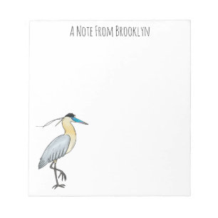 Capped heron bird cartoon illustration  notepad